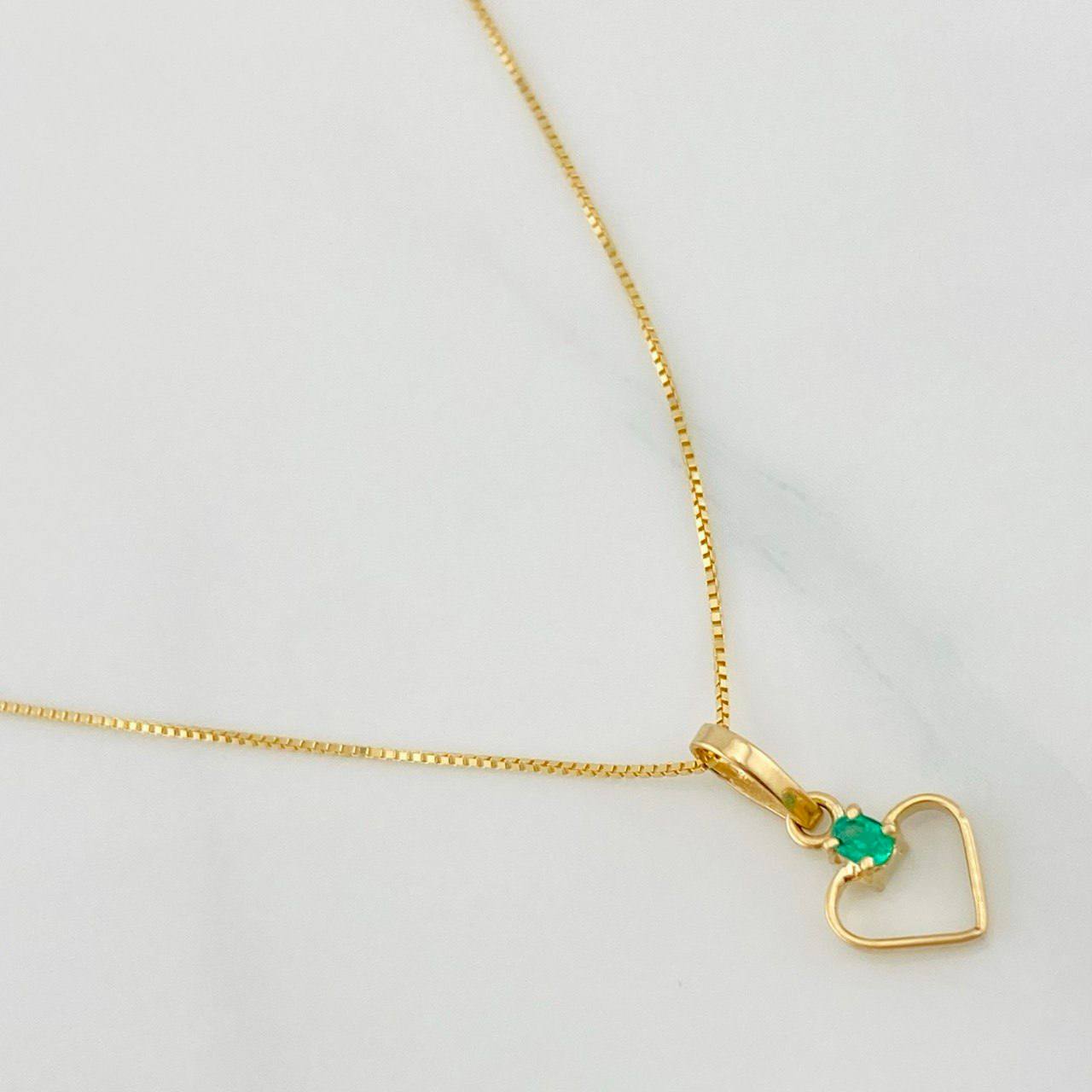 Set Venetian Chain + Emerald Heart Pendant 0.02pts / 1.3g / 15 3/4 in 18K Yellow Gold