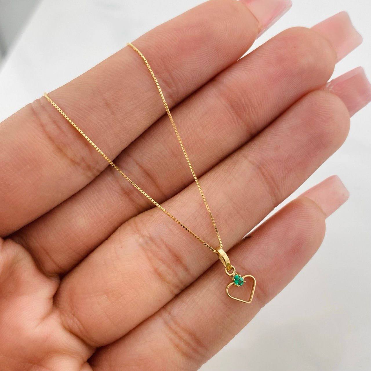 Set Venetian Chain + Emerald Heart Pendant 0.02pts / 1.3g / 15 3/4 in 18K Yellow Gold