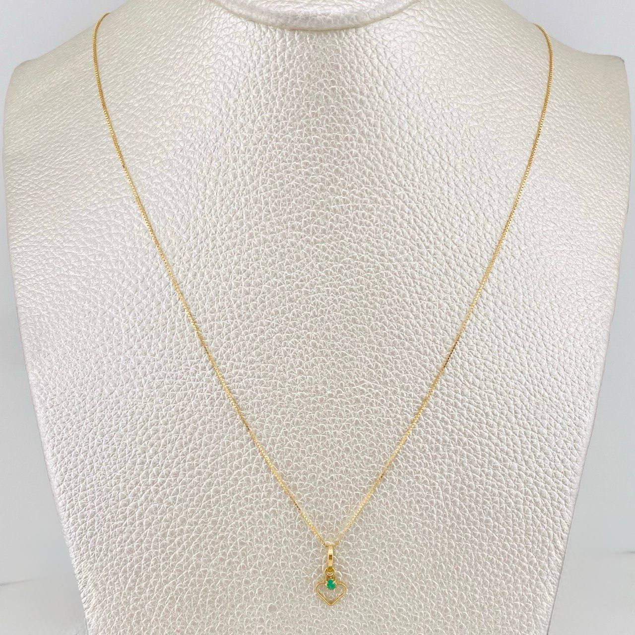 Set Venetian Chain + Emerald Heart Pendant 0.02pts / 1.3g / 15 3/4 in 18K Yellow Gold