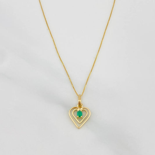 Set Cadena Veneciana + Dije Corazon Palpito Esmeralda 0.05pts / 1.5g / 16 in Oro Amarillo 18K