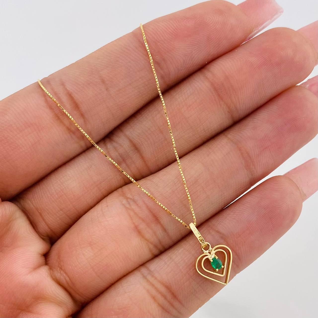 Venetian Chain Set + Palpito Heart Pendant Emerald 0.05pts / 1.5g / 15 3/4 in 18K Yellow Gold