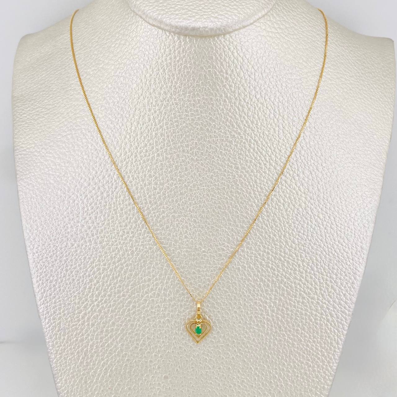 Venetian Chain Set + Palpito Heart Pendant Emerald 0.05pts / 1.5g / 15 3/4 in 18K Yellow Gold