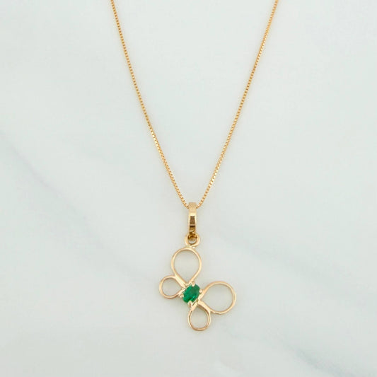 Set Cadena Veneciana + Dije Mariposa Esmeralda 0.06pts / 1.55g / 16 in Oro Amarillo 18K