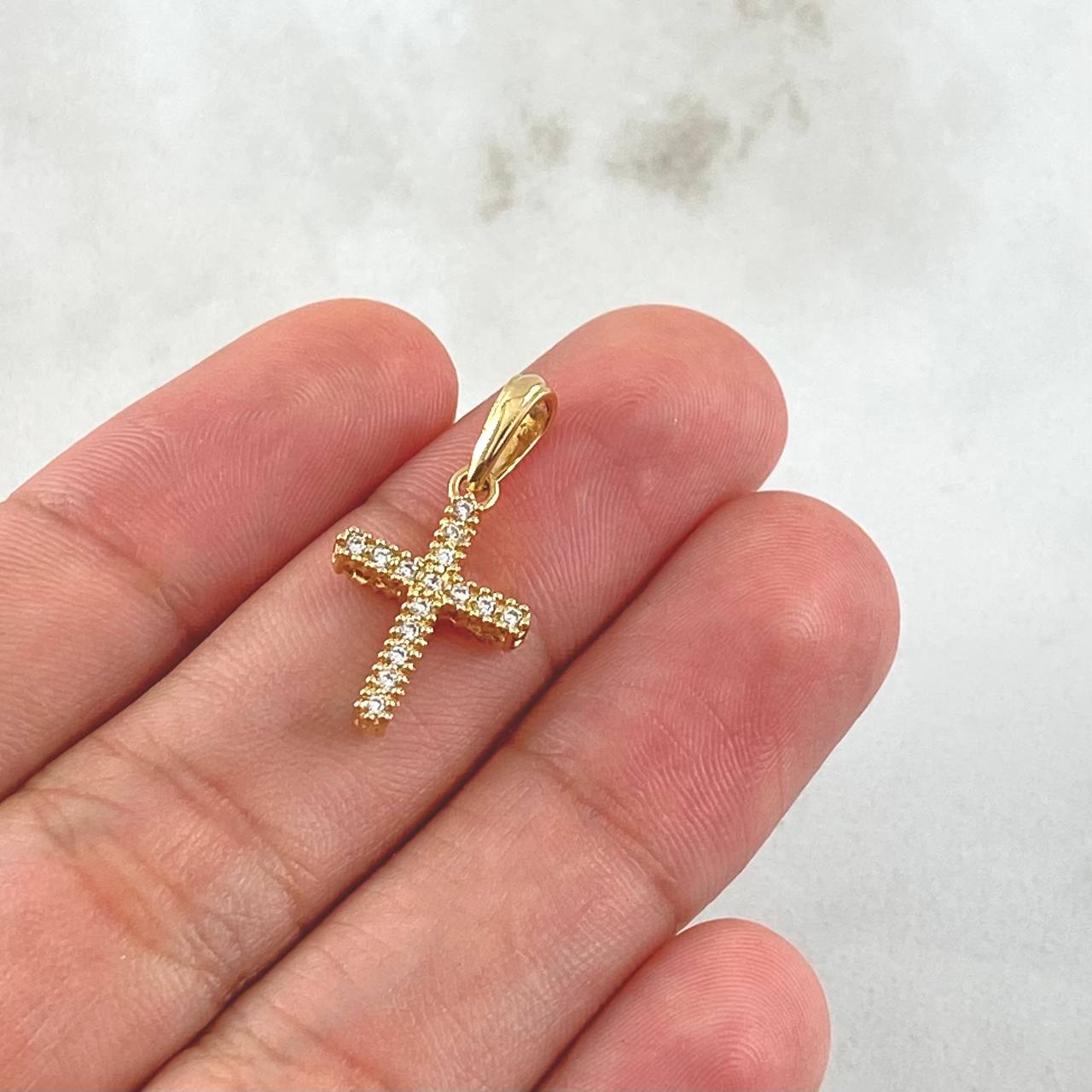 Dije Cruz 1.35gr / 2.3cm / Circones Blancos Azules Oro Amarillo 18K *