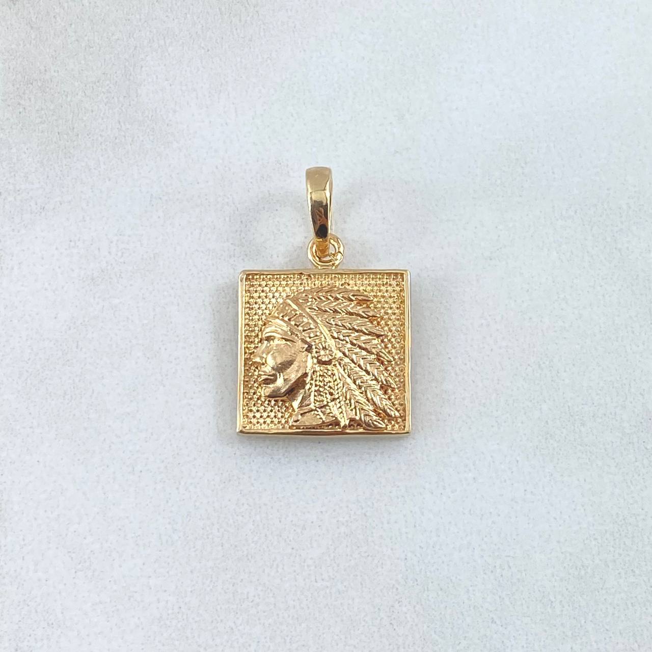 Pendant Indian Marco Cuadricular 4.75gr / 2.2cm / Textured Smooth Edge 18K Yellow Gold *