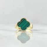 Anillo Trebol VCyA 4.05gr / T8 / 14mm Malaquita Verde Punteada Oro Amarillo Nac.Esp. 18K *
