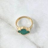 Anillo Trebol VCyA 4.05gr / T8 / 14mm Malaquita Verde Punteada Oro Amarillo Nac.Esp. 18K *