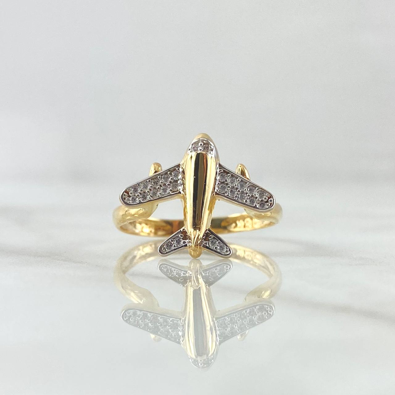 Airplane Ring 2.45gr / T8 1/4 / White Zircons 18K Yellow Gold *