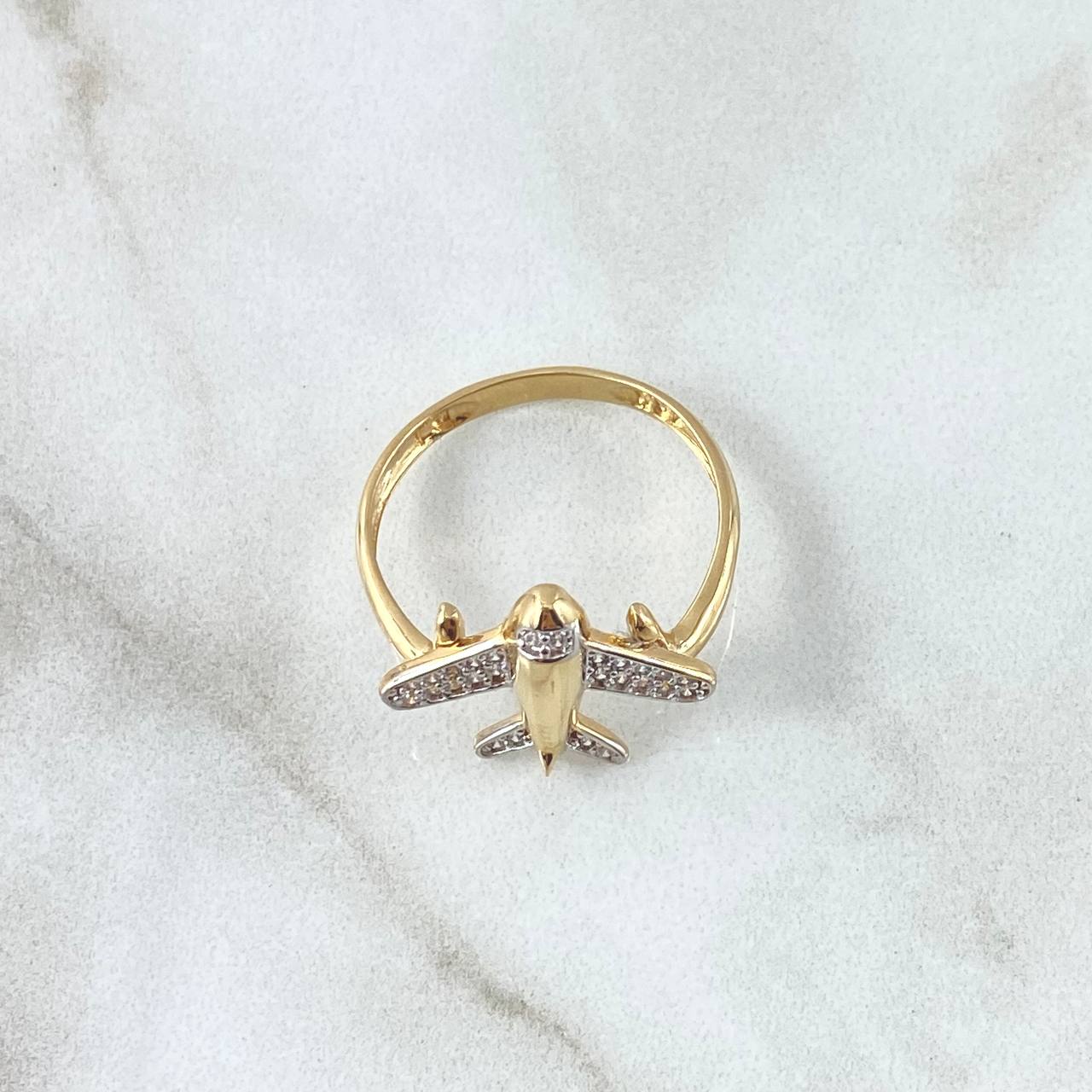 Airplane Ring 2.45gr / T8 1/4 / White Zircons 18K Yellow Gold *