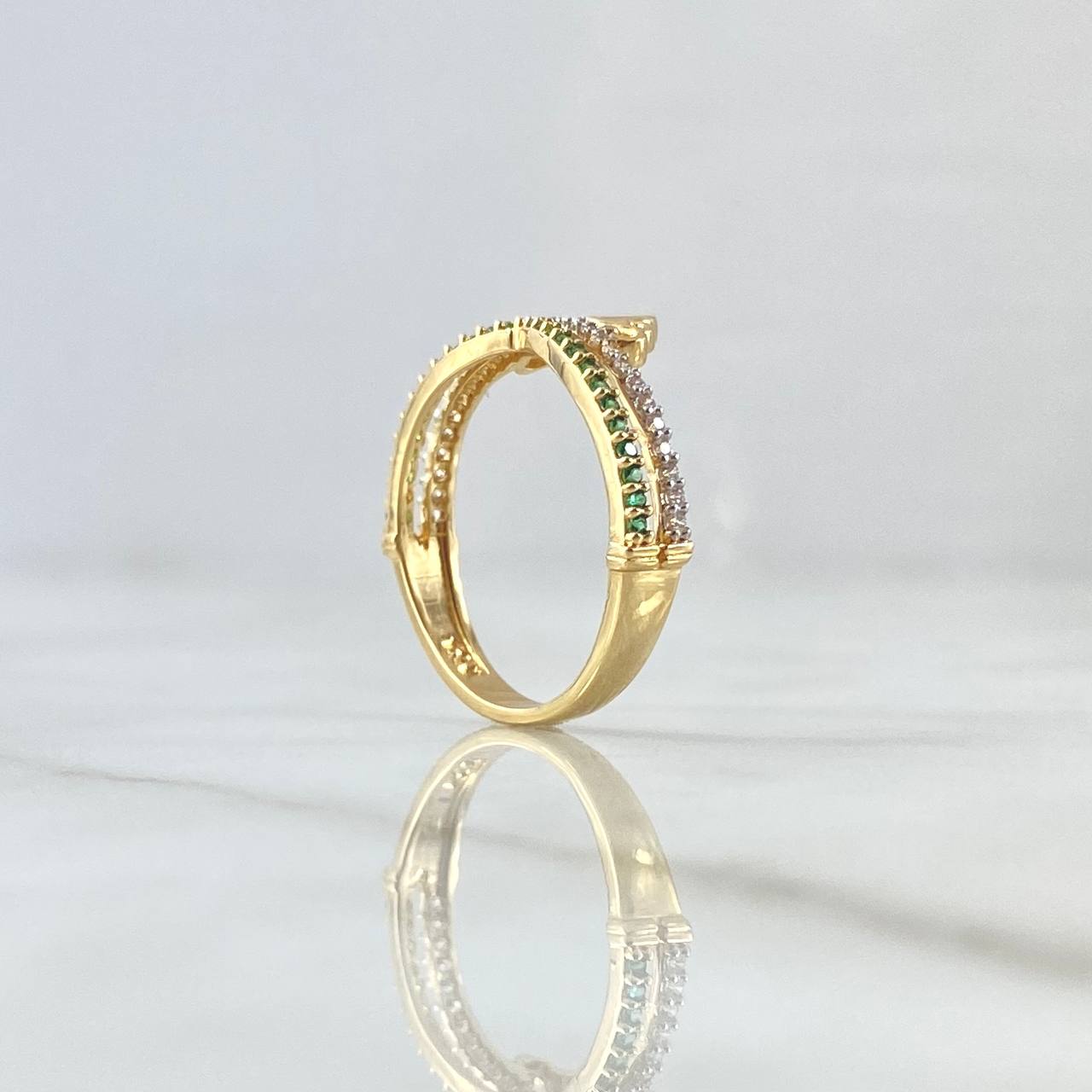 Double Base Tiara Ring 2.75gr / Size 7 / White and Green Zircons 18K Yellow Gold *