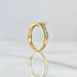 Double Base Tiara Ring 2.75gr / Size 7 / White and Green Zircons 18K Yellow Gold *