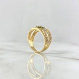 Flower Ring In Bows 4.6gr / Size 7 1/4 / White Zircons Fuchsia Green Yellow Gold 18K *