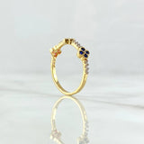 Trio Flower Ring 2.1gr / Size 7 1/2 / White Blue Green Fuchsia Zircons 18K Yellow Gold *