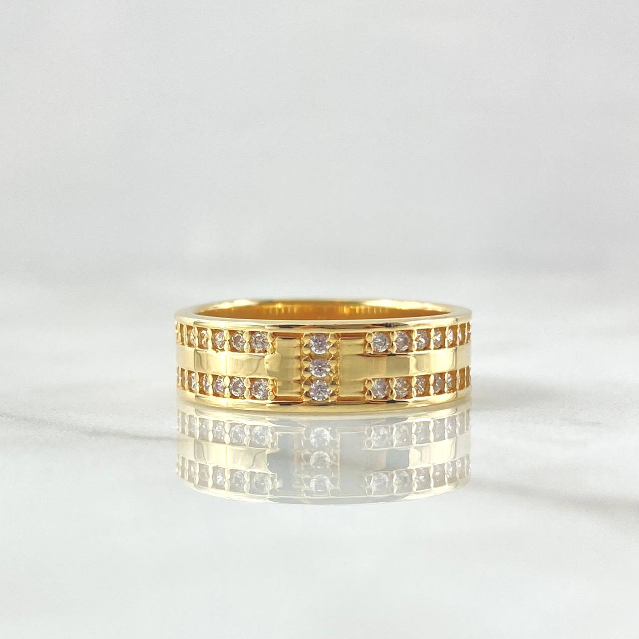 Double T Ring 5.25gr / T6 3/4 / White Zircons 18K Yellow Gold *