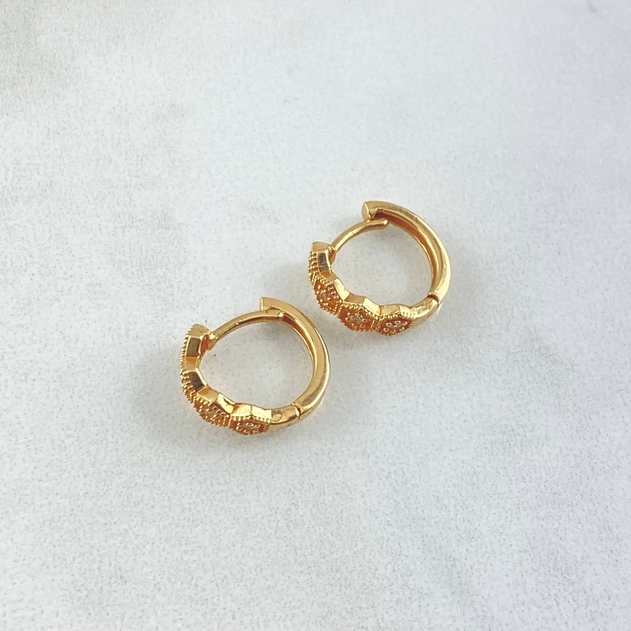 Hoop Earrings Honeycomb 2.2gr / White Zircons 18K Yellow Gold *