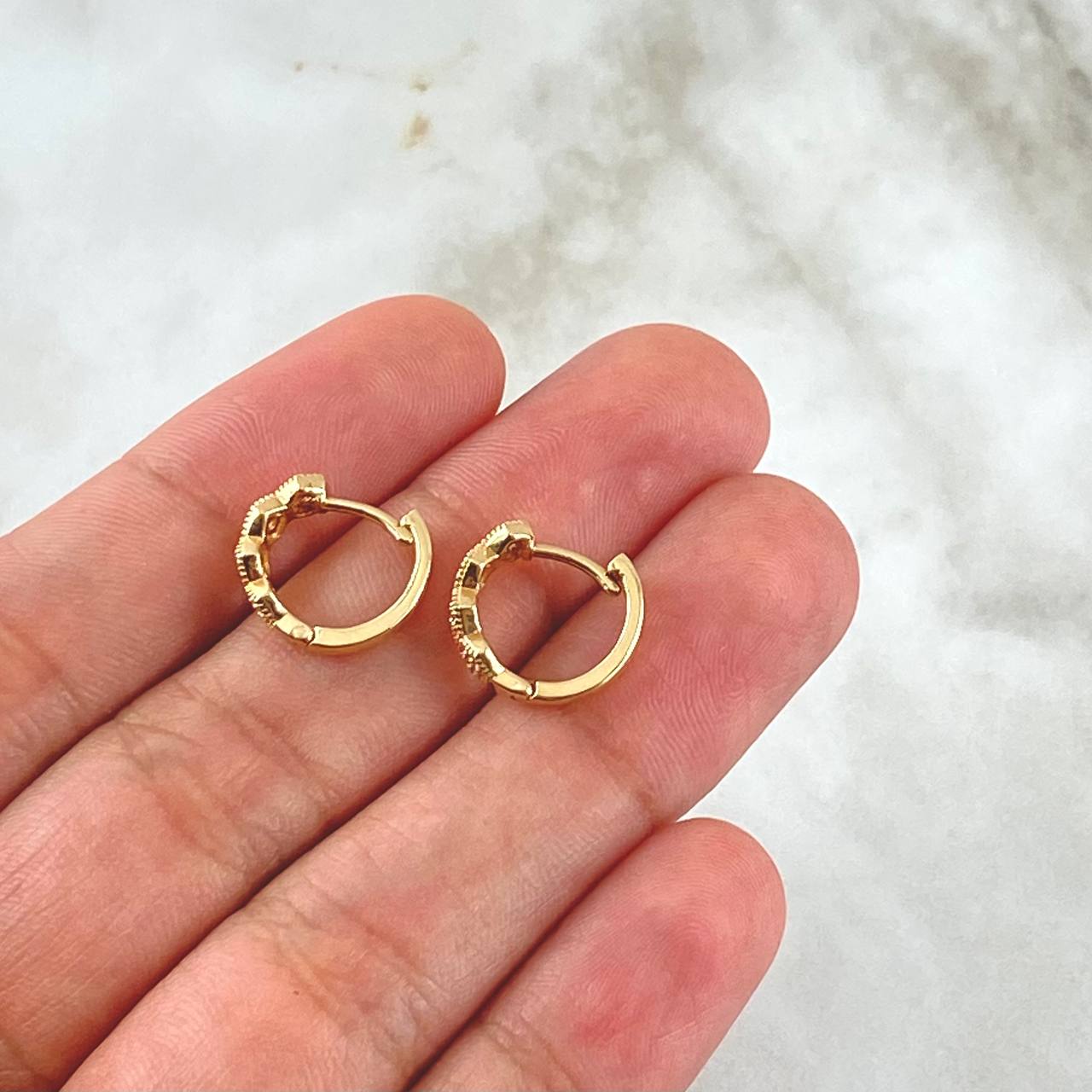 Hoop Earrings Honeycomb 2.2gr / White Zircons 18K Yellow Gold *