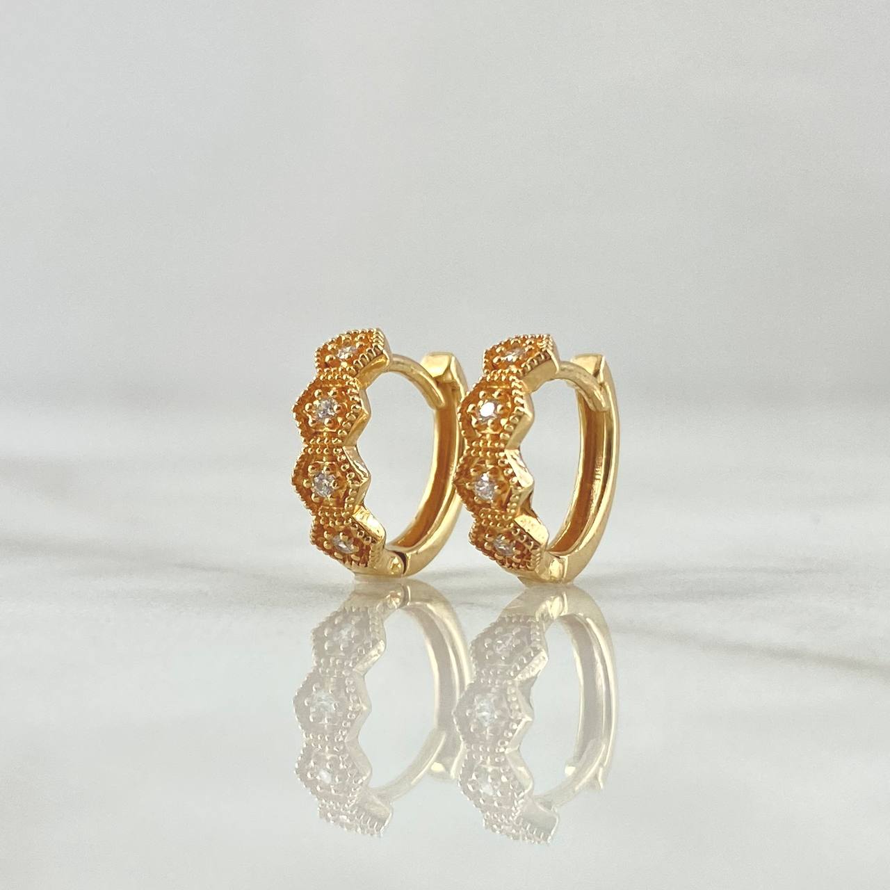 Hoop Earrings Honeycomb 2.2gr / White Zircons 18K Yellow Gold *