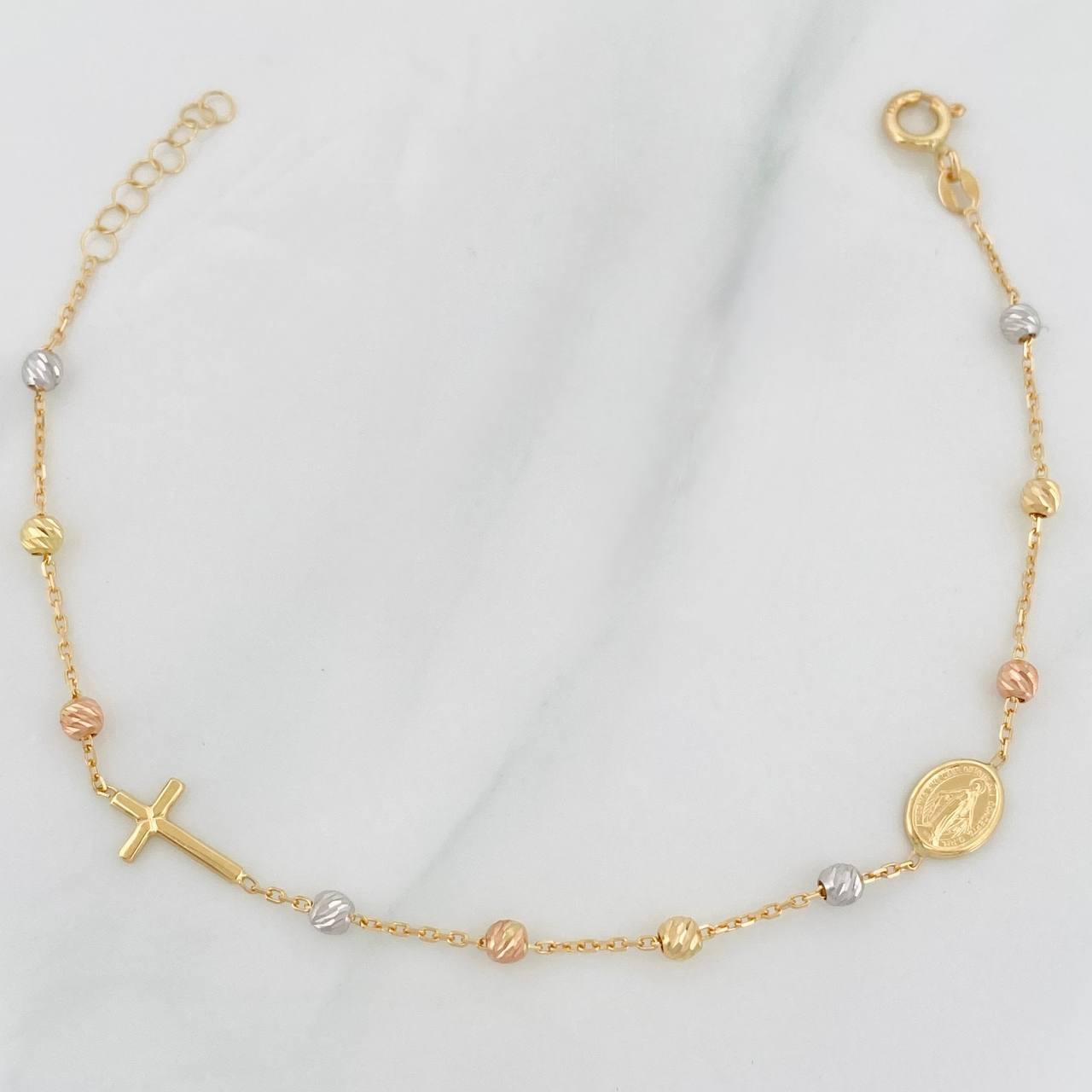 Pulso Denario Virgen Milagrosa 2g / 7 in / 3mm Tres Oros 18K
