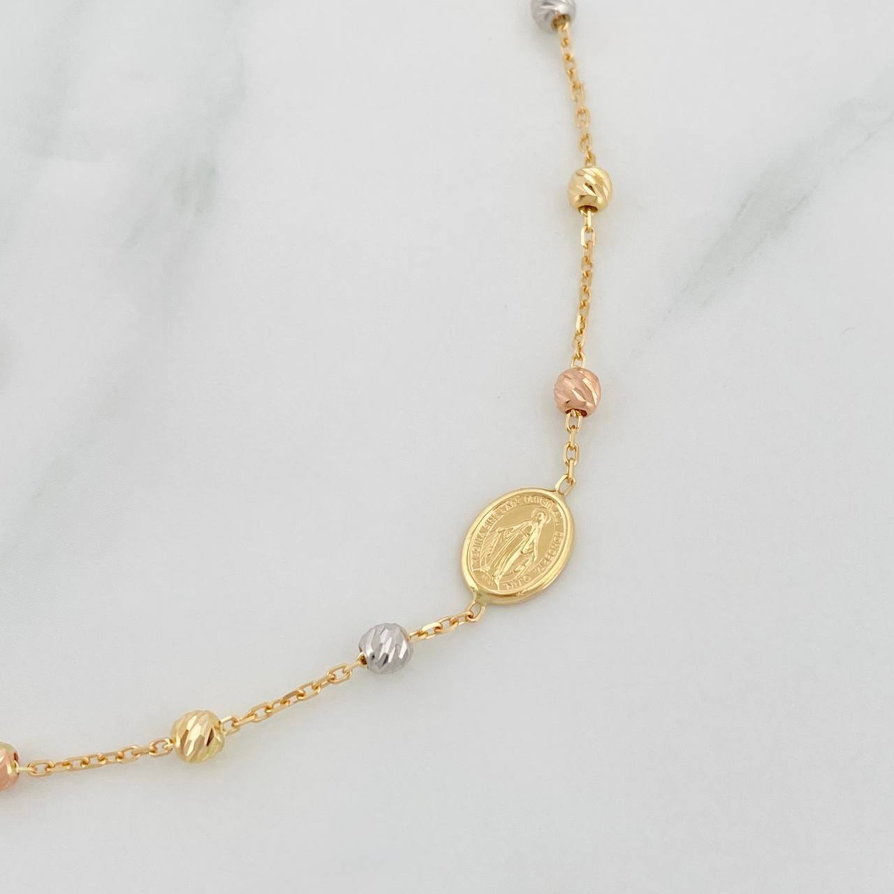 Pulso Denario Virgen Milagrosa 2g / 7 in / 3mm Tres Oros 18K