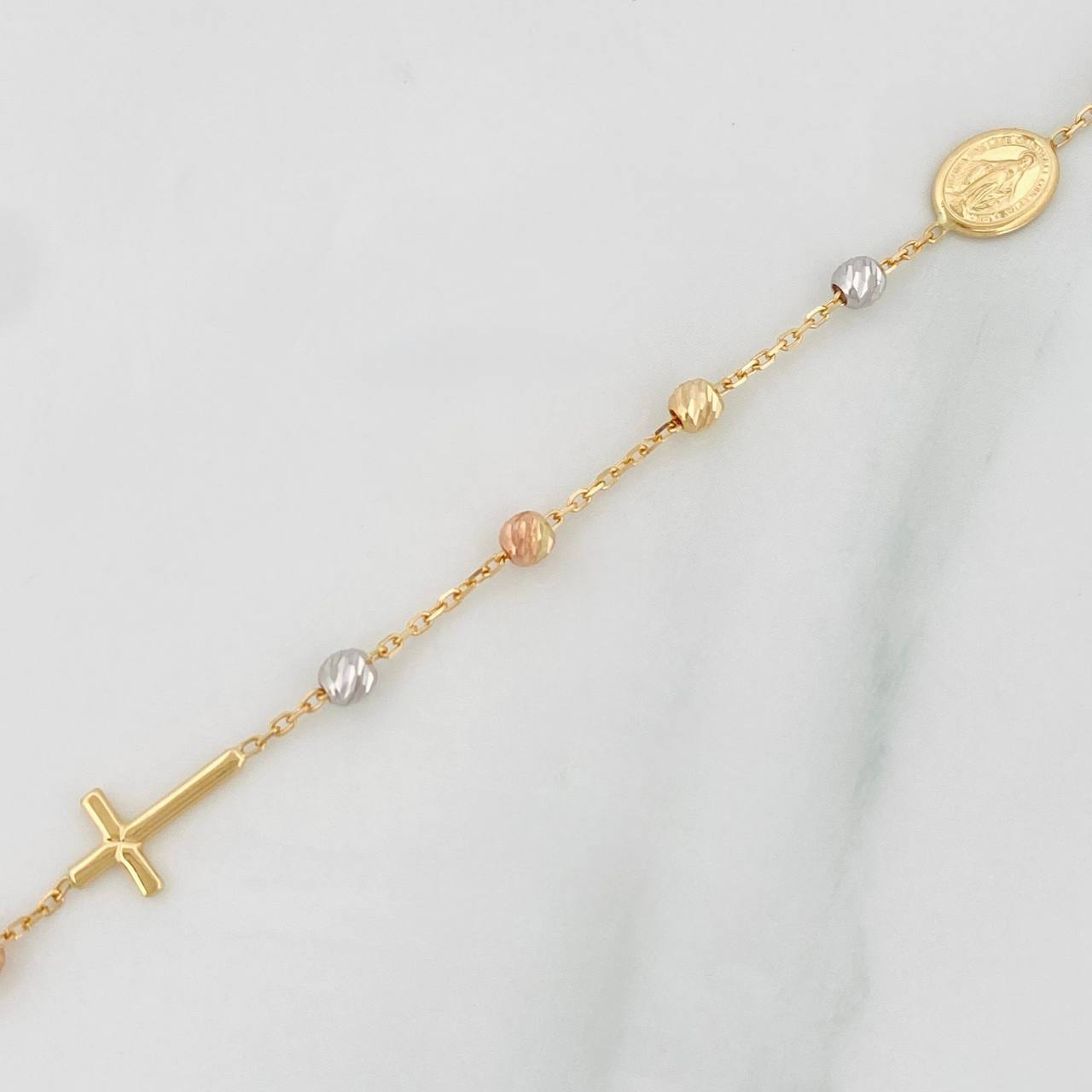 Pulso Modulable Denario Virgen Milagrosa Cruz 1.95g / 6 3/4 in - 6 3/4 in / 3mm Tres Oros 18K