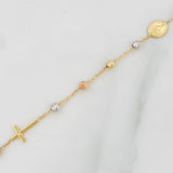 Pulso Modulable Denario Virgen Milagrosa Cruz 1.95g / 6 3/4 in - 6 3/4 in / 3mm Tres Oros 18K