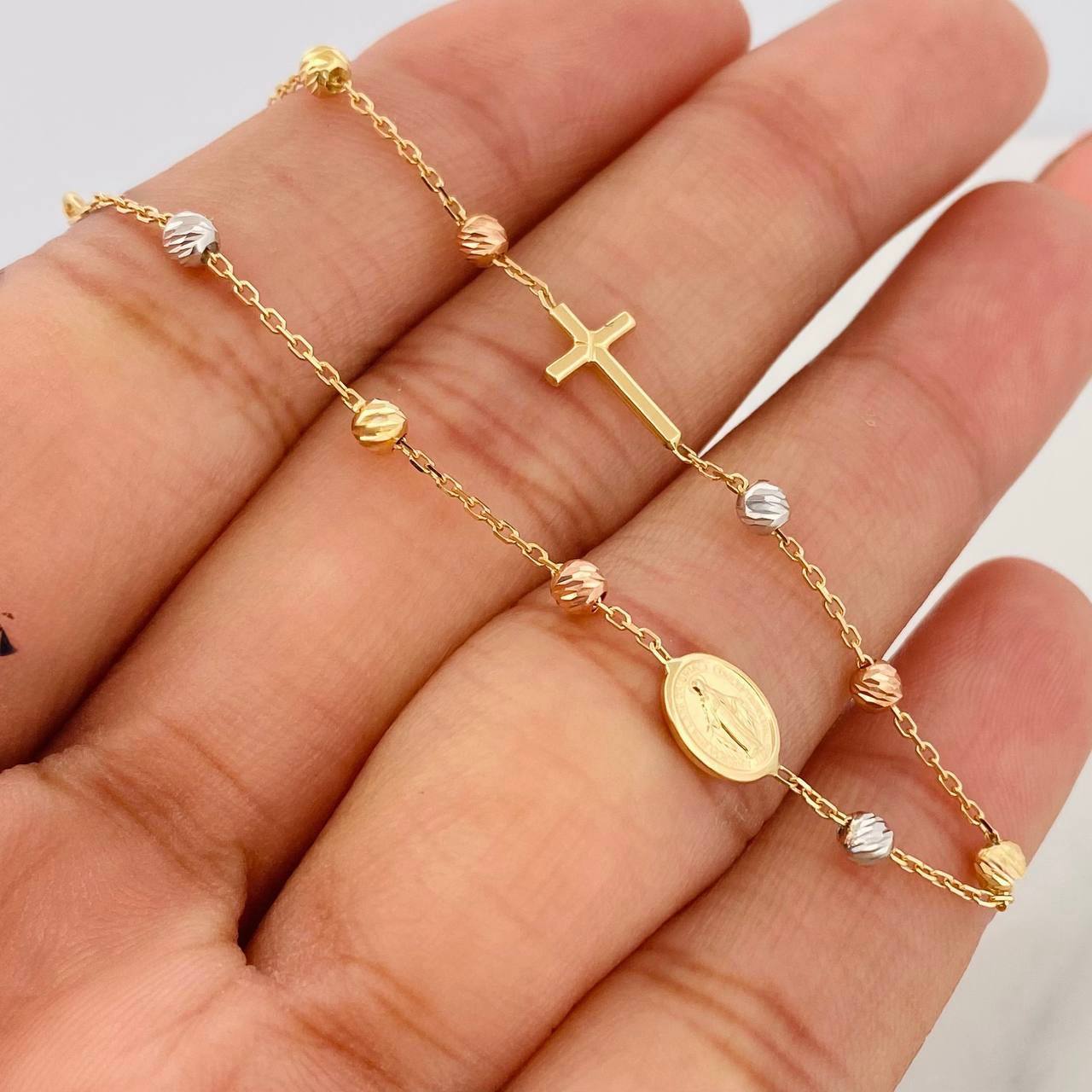 Pulso Denario Virgen Milagrosa 2g / 7 in / 3mm Tres Oros 18K
