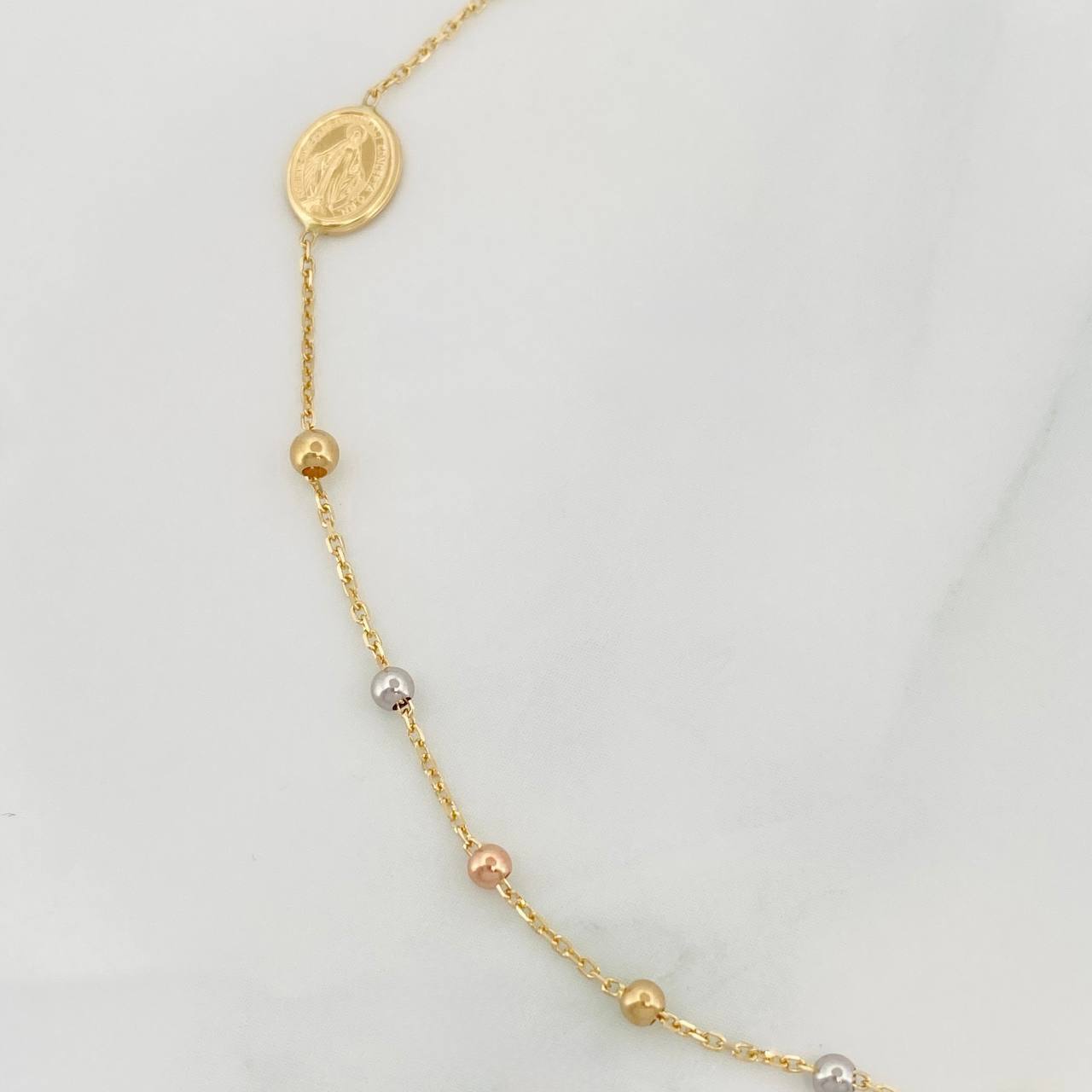 Pulso Denario Virgen Milagrosa Cruz 2.05g / 7 in / 3mm Tres Oros 18K