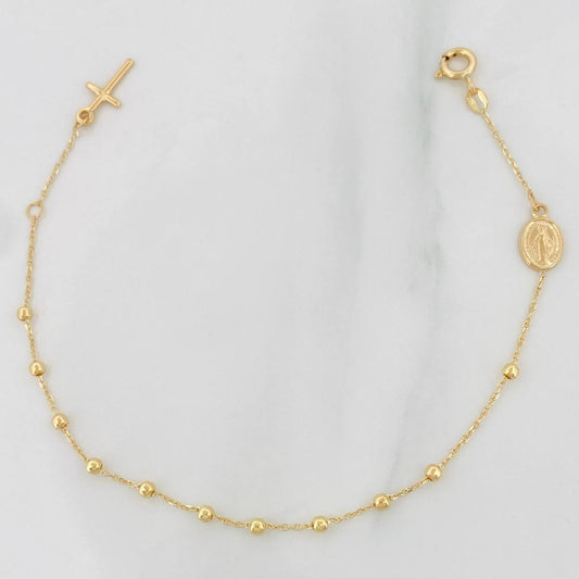 Bracelet Rosary Miraculous Virgin Cross 2.1g / 7 in / 3mm Yellow Gold 18K
