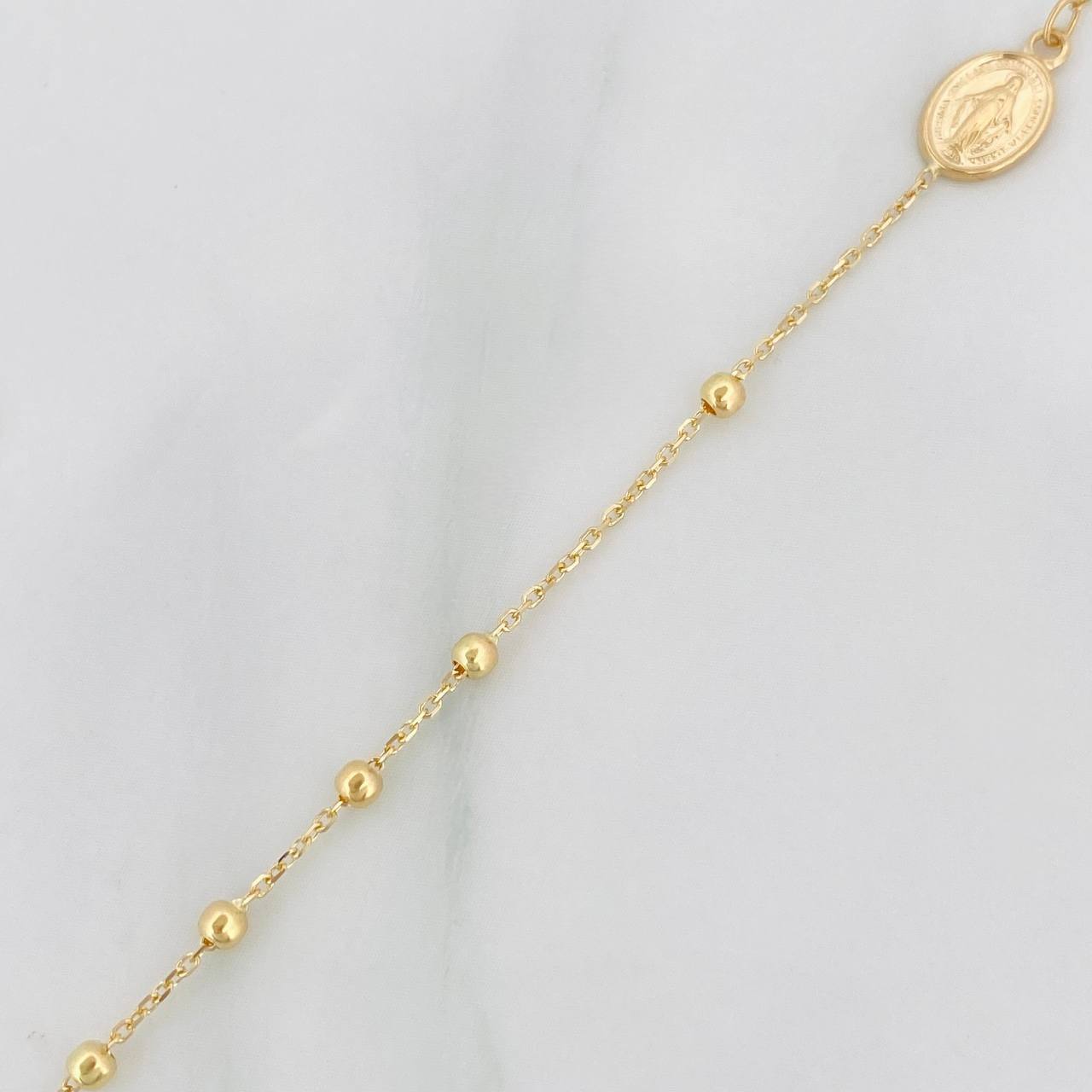 Bracelet Rosary Miraculous Virgin Cross 2.1g / 7 in / 3mm Yellow Gold 18K