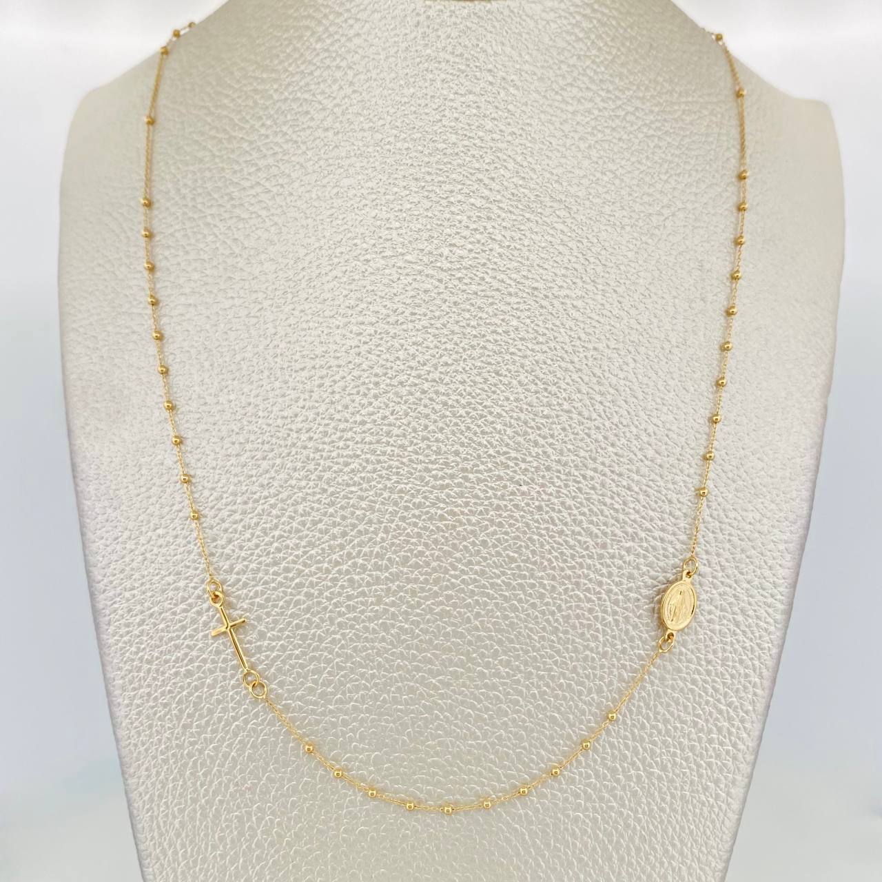 Chain Denario Miraculous Virgin Cross 2.25g / 18 in / 1.5mm Yellow Gold 18K