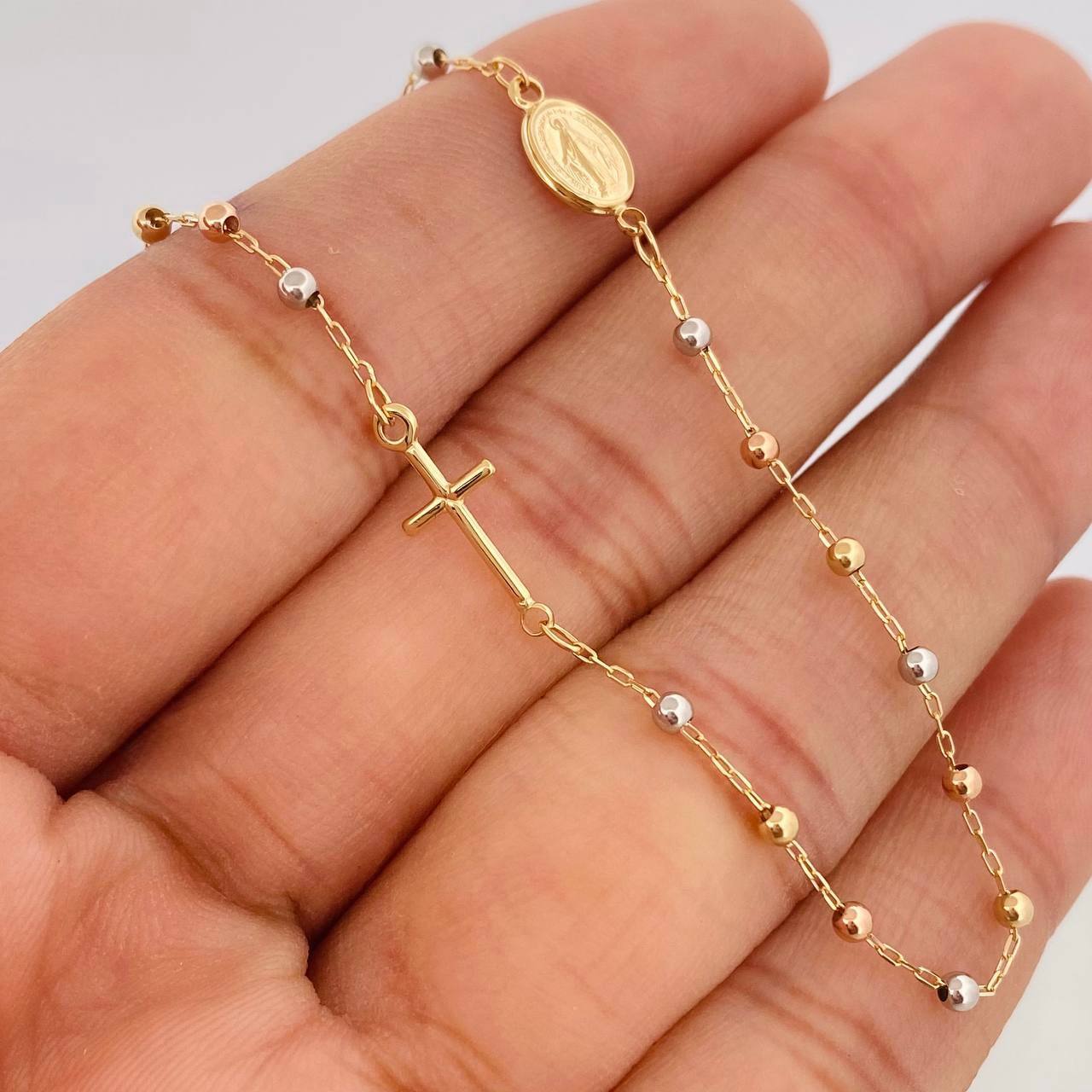 Cadena Denario Virgen Milagrosa 2.75g / 18 in / 2mm Tres Oros 18K