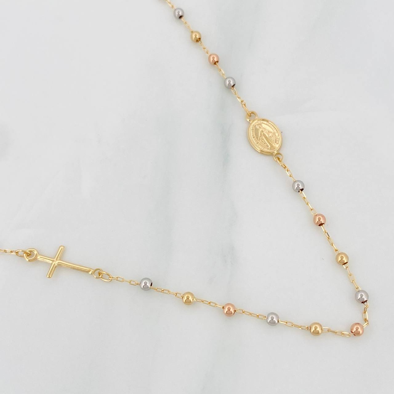 Cadena Denario Virgen Milagrosa 2.75g / 18 in / 2mm Tres Oros 18K