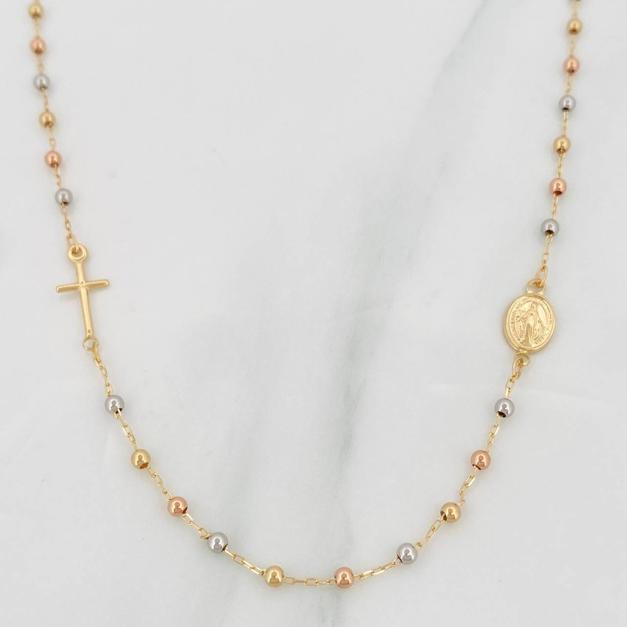 Denario Chain Miraculous Virgin Cross 2.85g / 18 in / 2.2mm Three Golds 18K