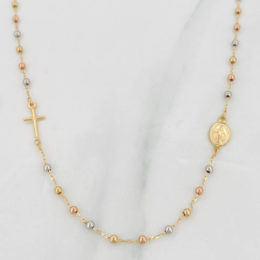 Denario Chain Miraculous Virgin Cross 2.85g / 18 in / 2.2mm Three Golds 18K
