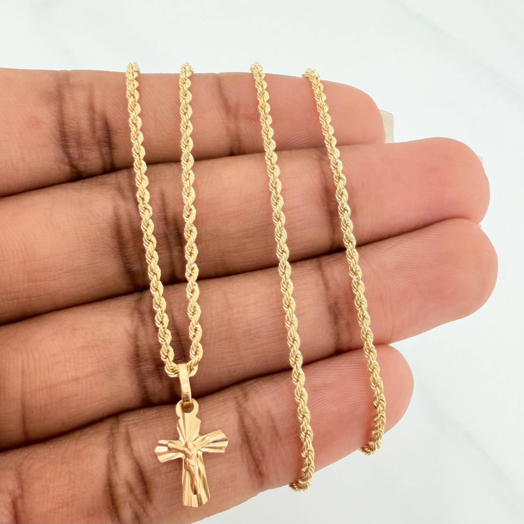 Rope Chain Set + Christ Cross Pendant / 2.75gr / 23 3/4 in 18K Yellow Gold