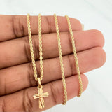 Set Cadena Lazo + Dije Cruz Diamantada / 2,75gr / 23 3/4 in Oro Amarillo 18K
