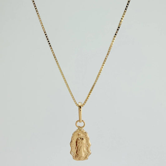Set Cadena y Dije Veneciana + Virgen Guadalupe 1.2gr / 15 3/4 in / 0.54mm Oro Amarillo 18K &