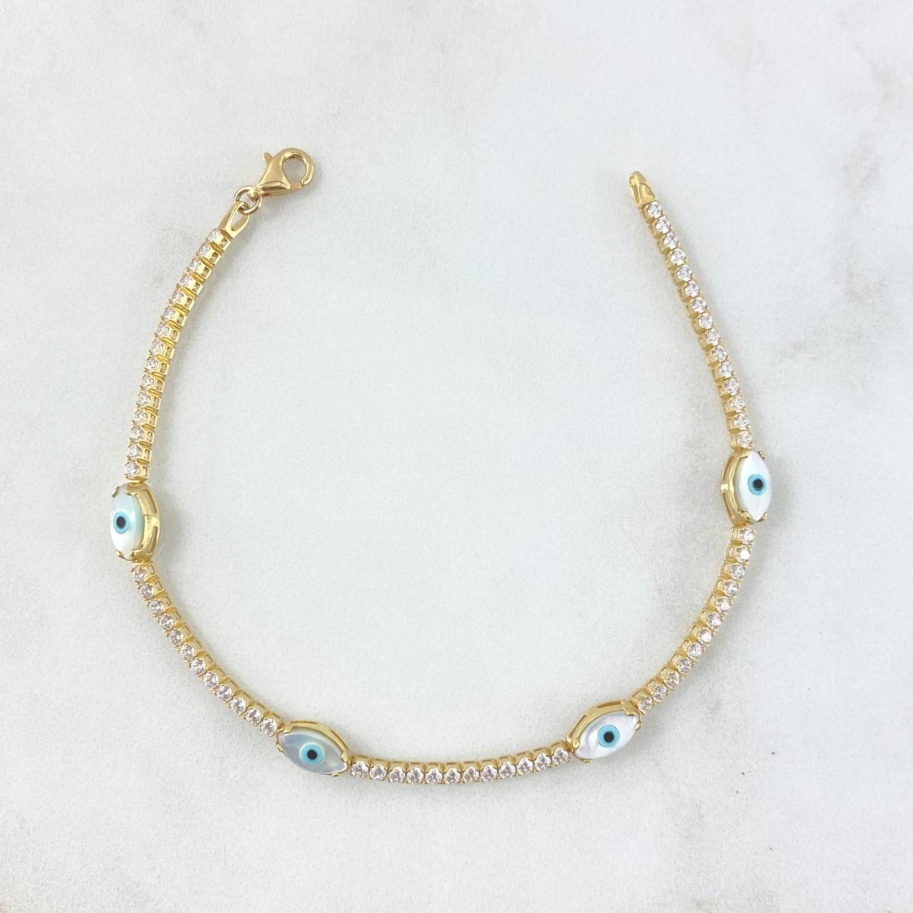 Tennis Chain White Evil Eye 5.55gr / 7.1in / +4 18K Gold ©