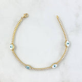 Tennis Chain White Evil Eye 5.55gr / 7.1in / +4 18K Gold ©