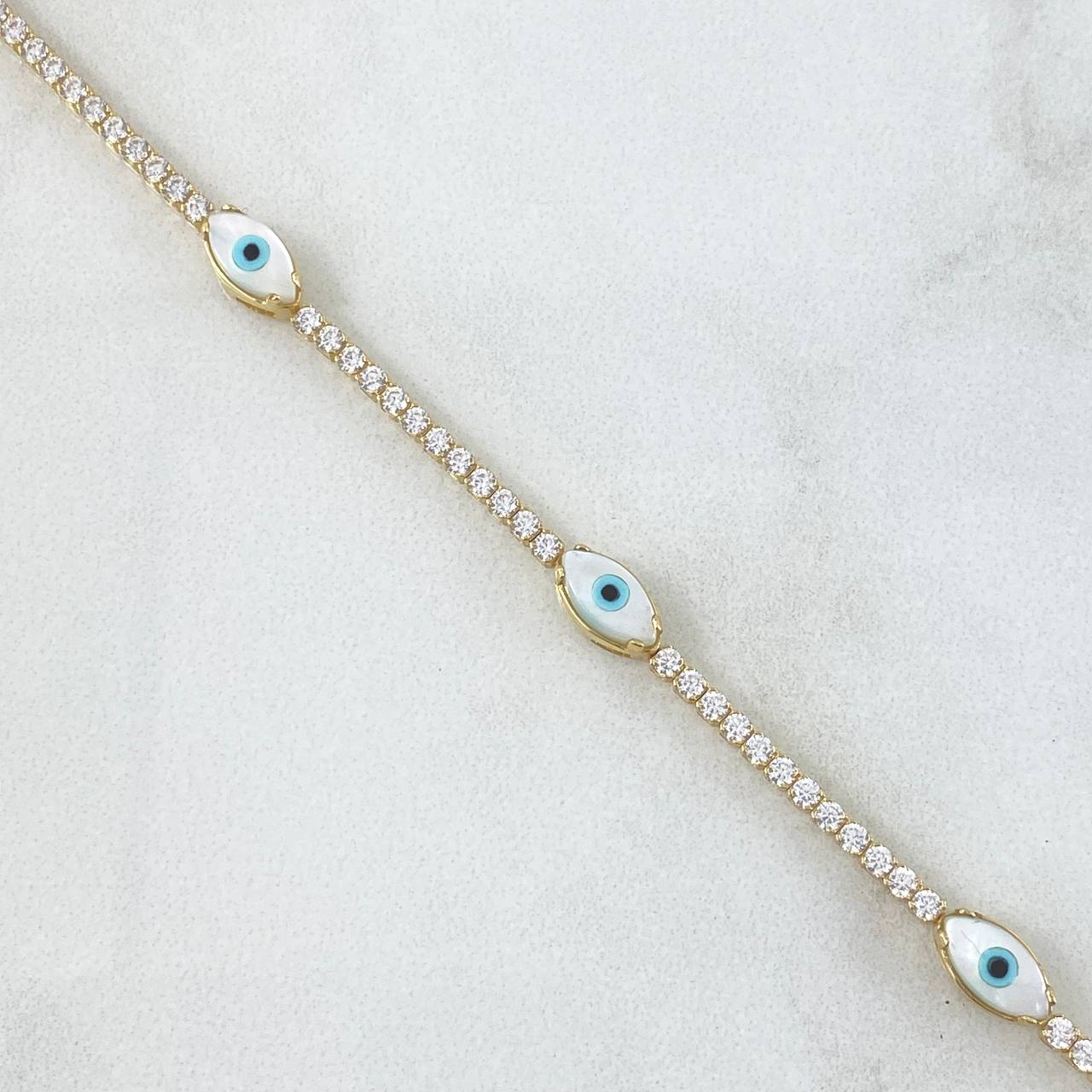 Tennis Chain White Evil Eye 5.55gr / 7.1in / +4 18K Gold ©