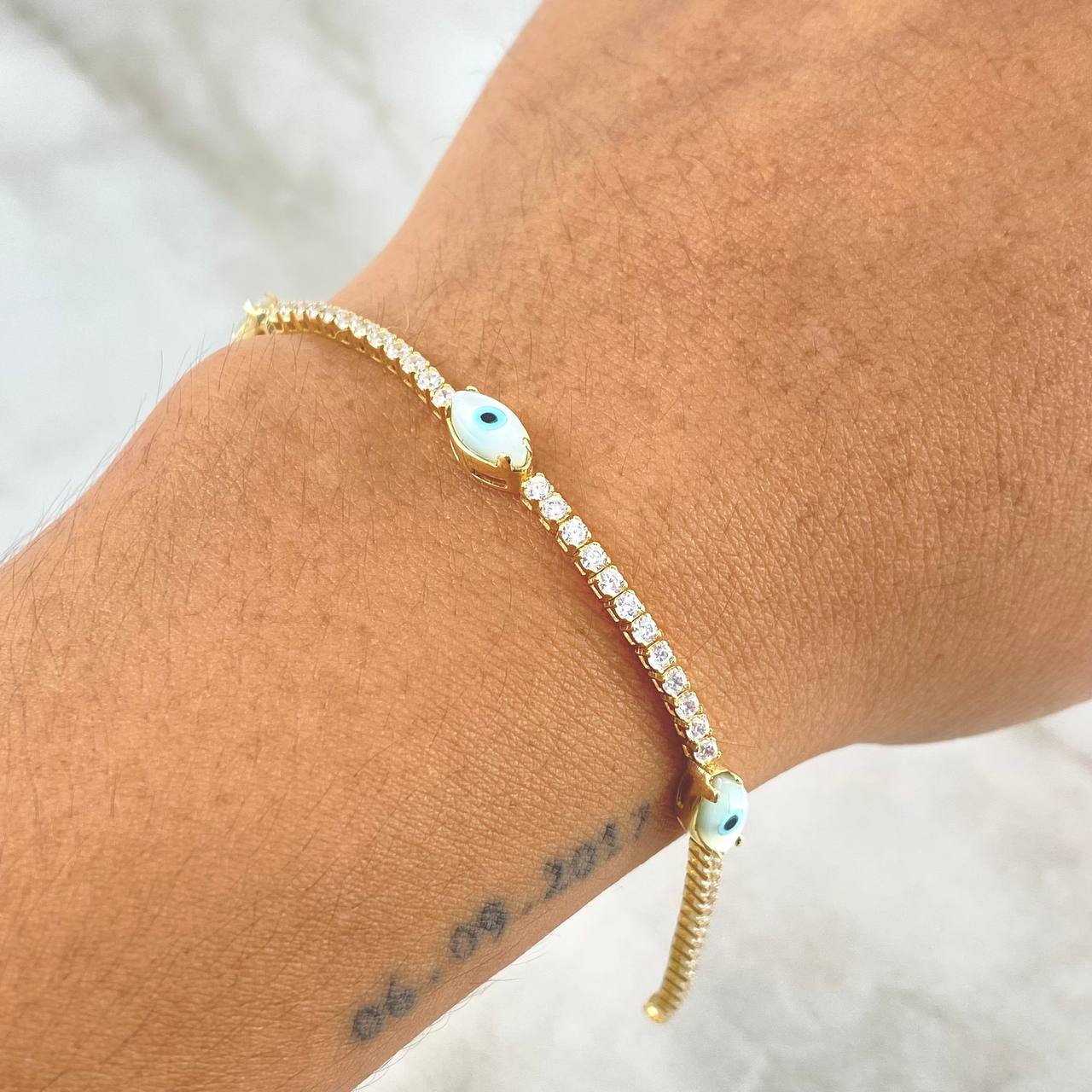 Tennis Chain White Evil Eye 5.55gr / 7.1in / +4 18K Gold ©