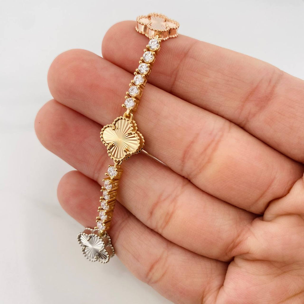 Tennis Bracelet Clover Tri-Color 18K Women | Napoleone USA – Napoleone ...