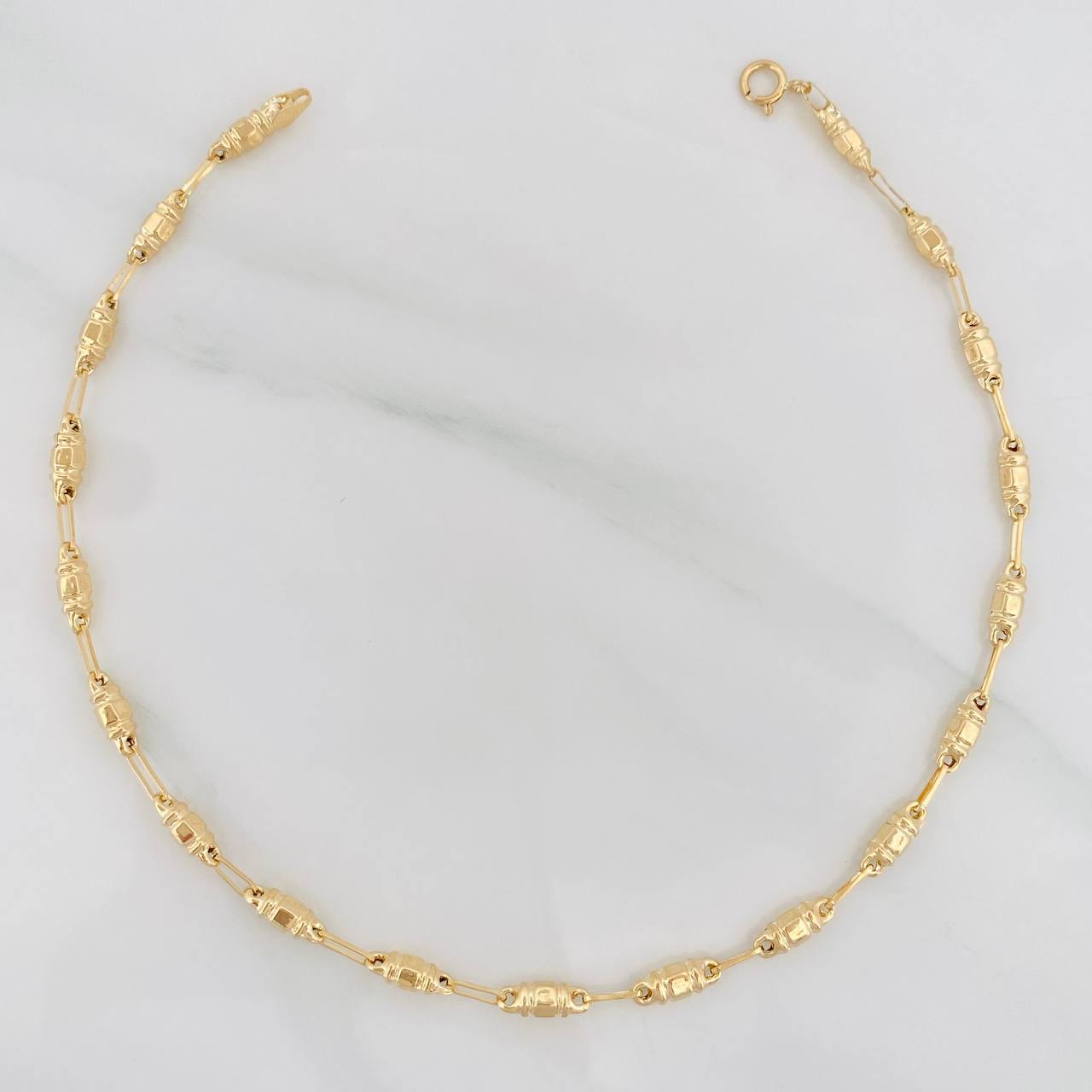 Rustic Barrel Anklet 3.55g / 9 3/4 in / 3.23mm Yellow Gold 18K