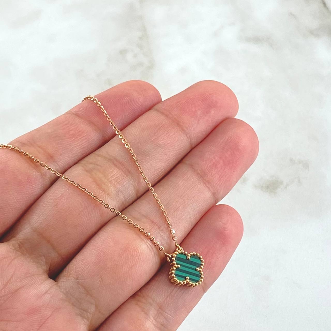 Cadena Treból VCyA 2.3gr / 45cm / 0.7mm Malaquita Verde Oro Rosa +4 18K *
