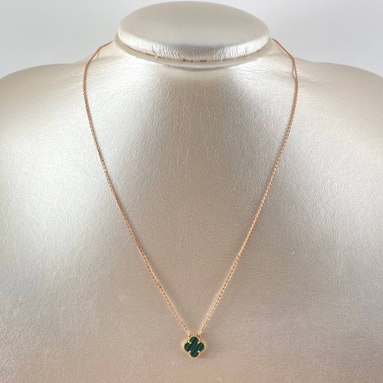 Cadena Treból VCyA 2.3gr / 45cm / 0.7mm Malaquita Verde Oro Rosa +4 18K *