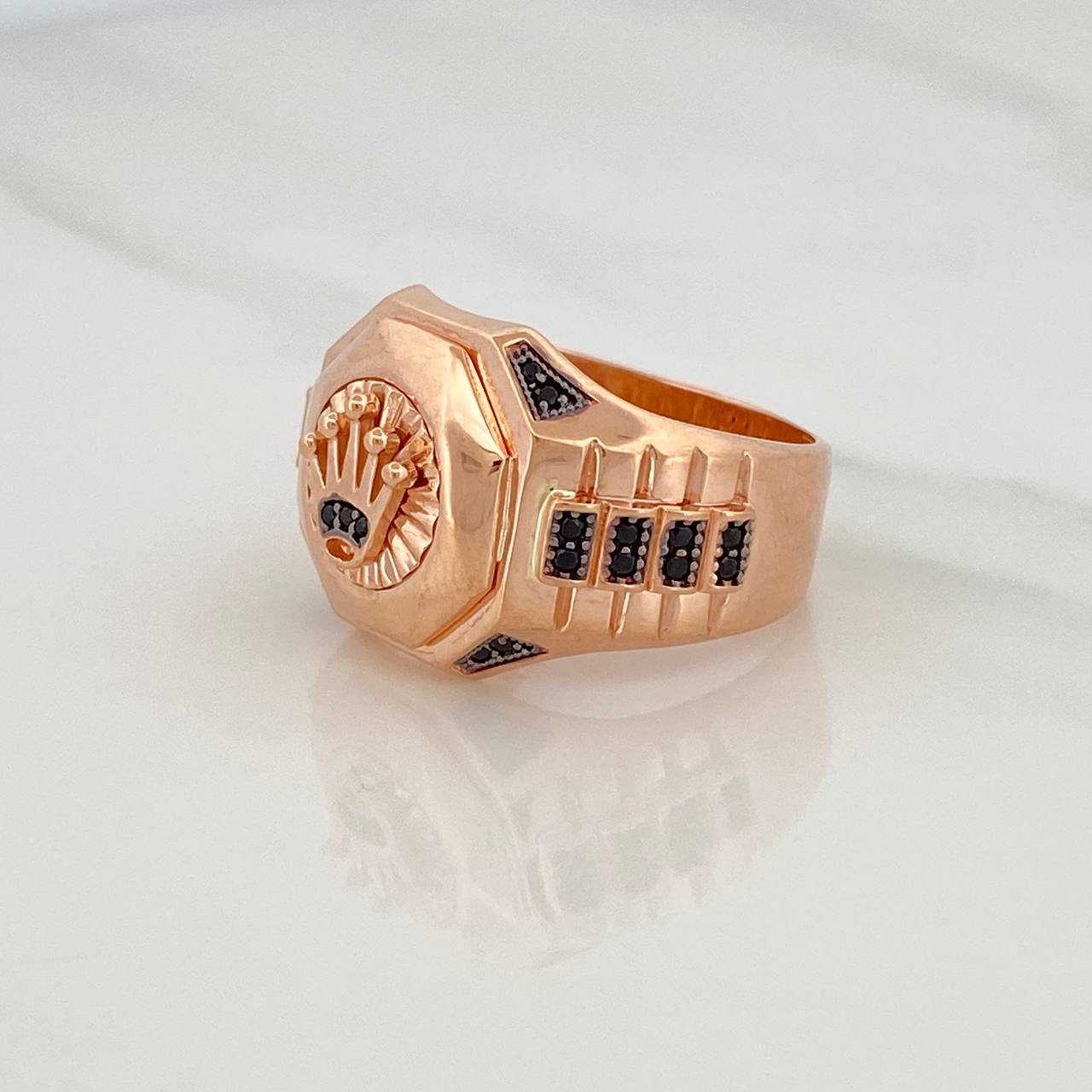 Anillo Corona 9.65g / T10 3/4 Dos Oros Negro Rosa 18K