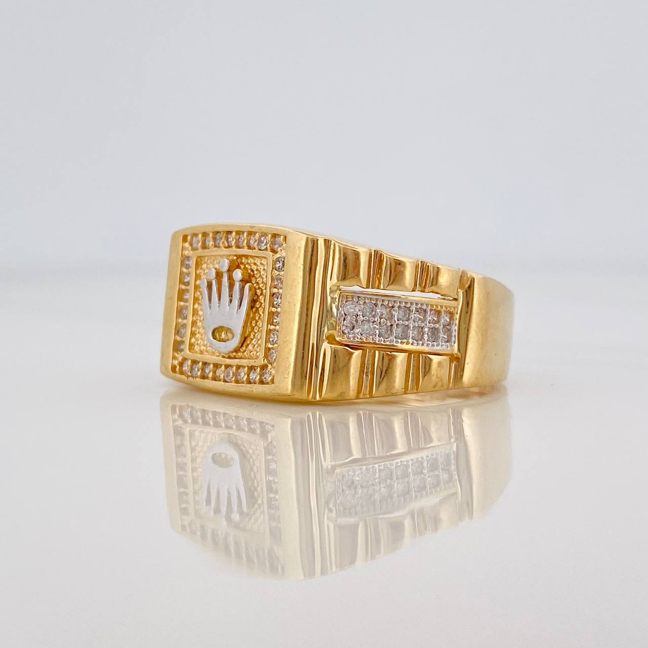 Anillo Corona 8g / T10 3/4 Dos Oros Amarillo Blanco 18K