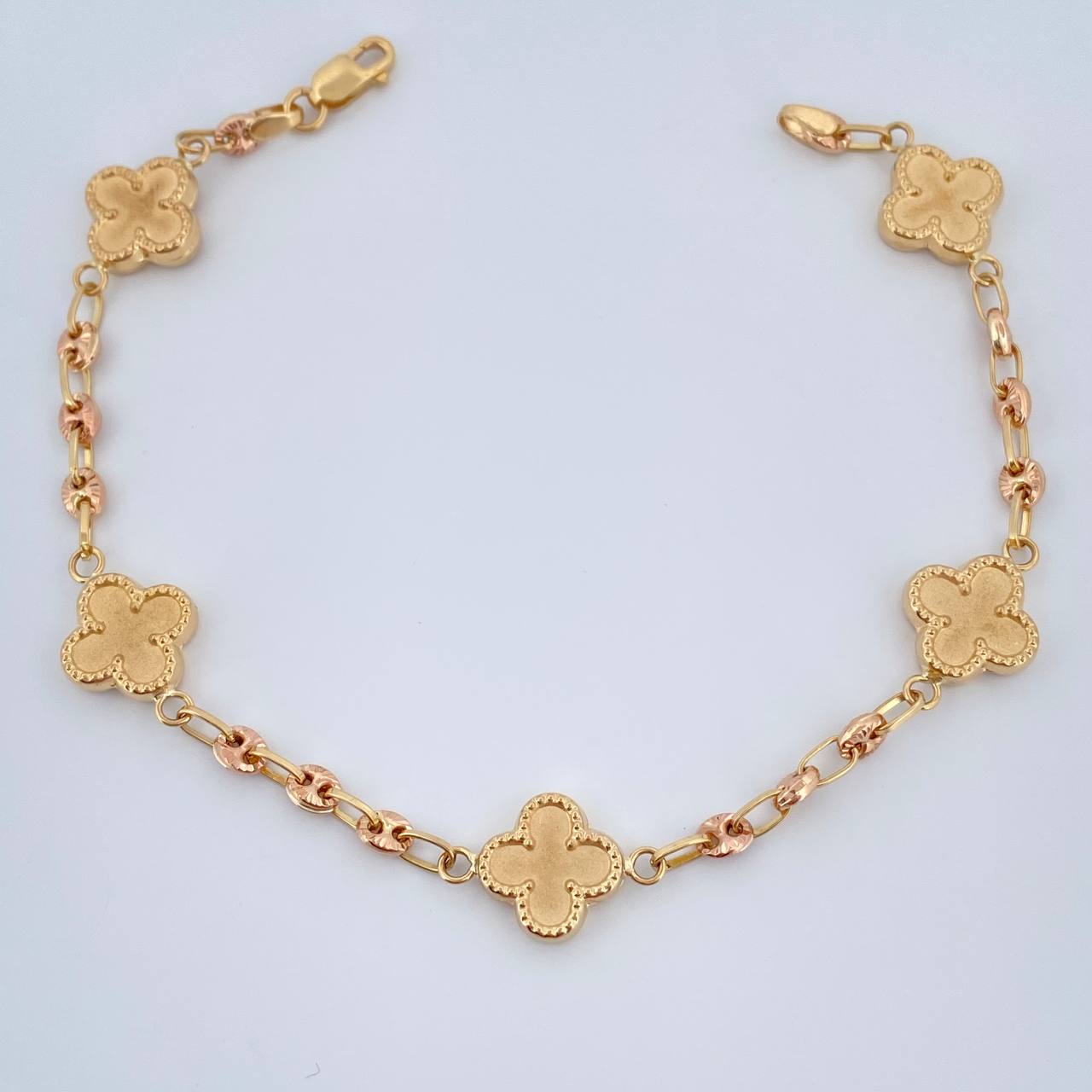 Pulso Trebol GC 5gr / 7 1/2 in / Dos Oros Amarillo Rosa 18K $