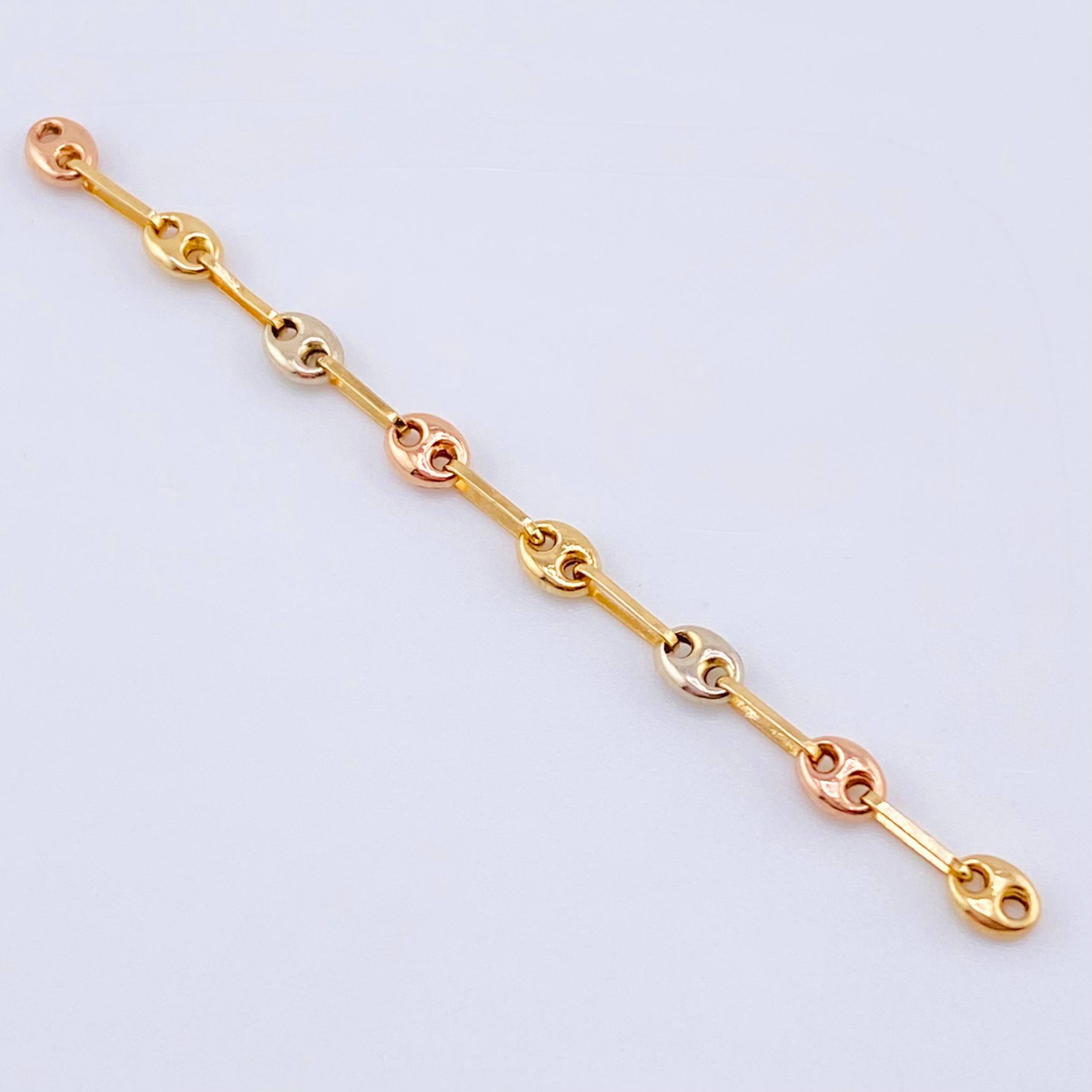 Charm Retazo GC 8 Links 0.65gr / 2 1/2 in / 3.4mm Three Golds 18K