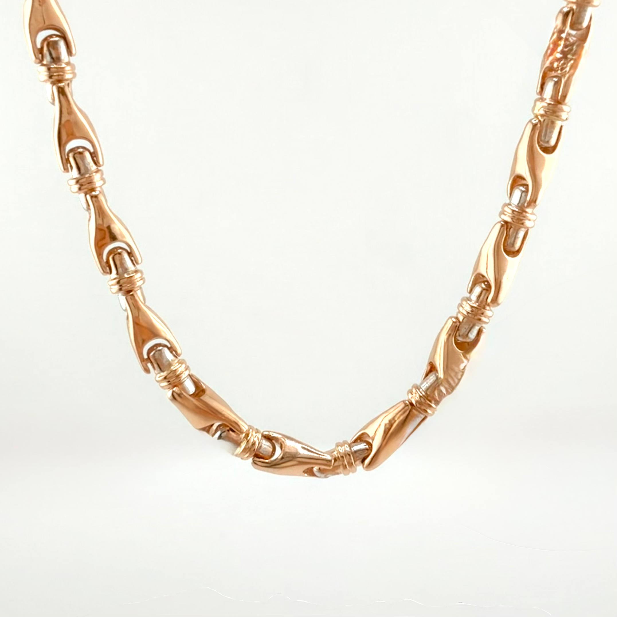 Rustic Chain Articulated Wheat 59.25gr / 27 1/2in / 4.6mm Two-tone White Rose Nac.Esp. 18K ©